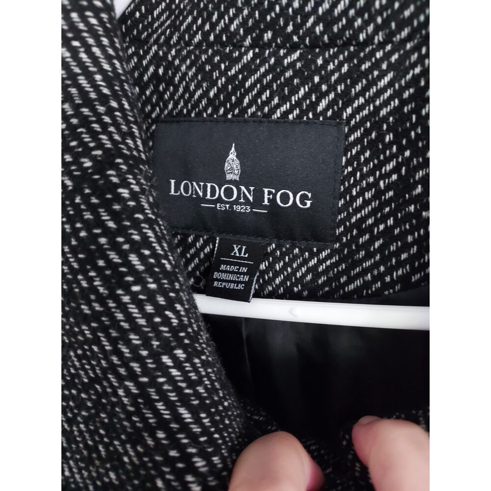 London Fog Women's XL Black/White Herringbone Wool Jacket Lined Pockets buttons - Picture 3 of 8